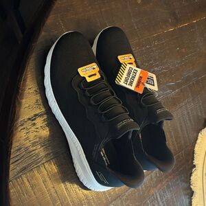 Skechers hands free slip ins Black Athletic Shoes with White Soles